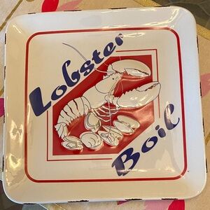 Lobster Boil Square Plate - Red and White